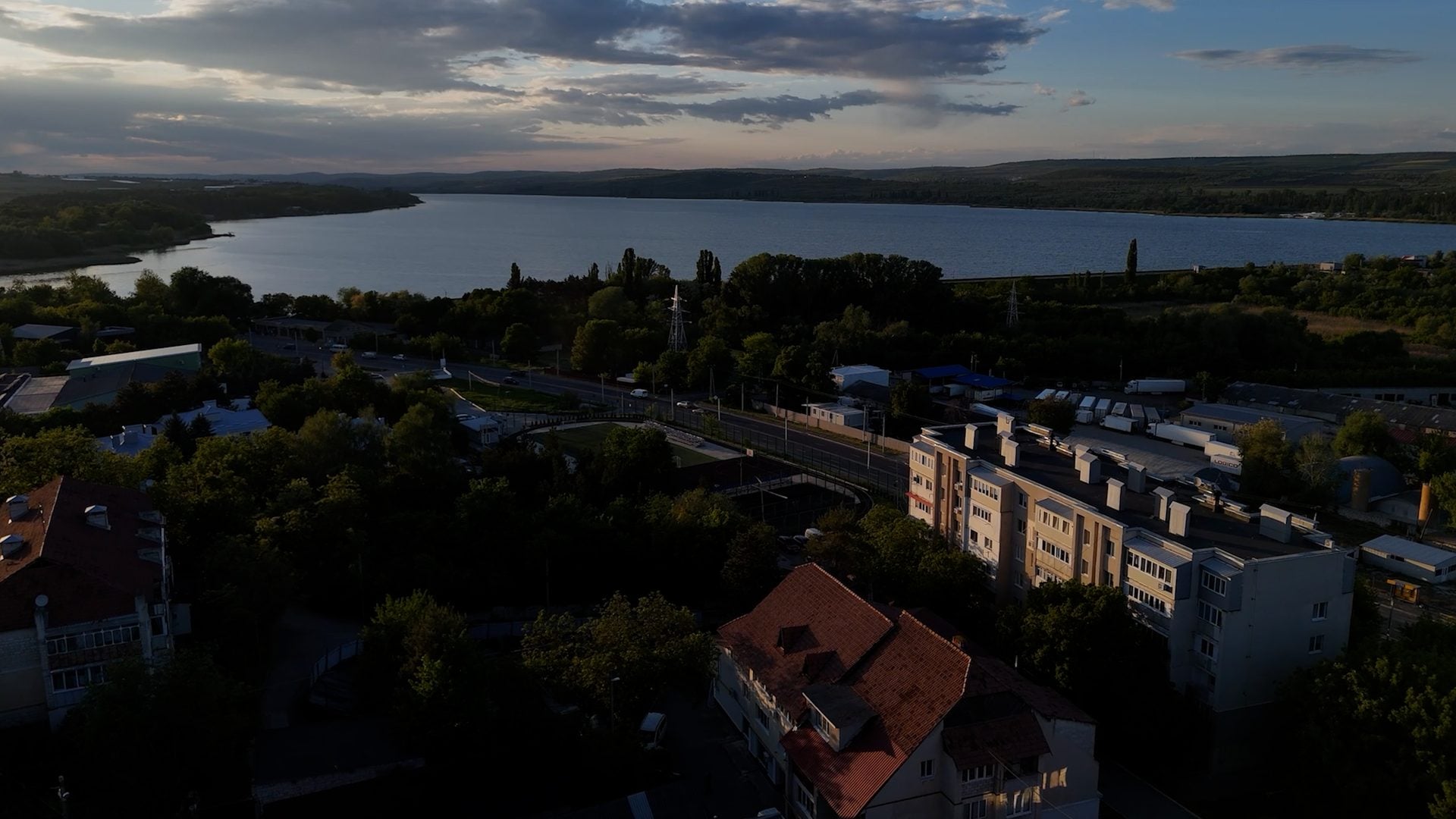 Aerial view of Vatra and the Ghidighici Reservoir